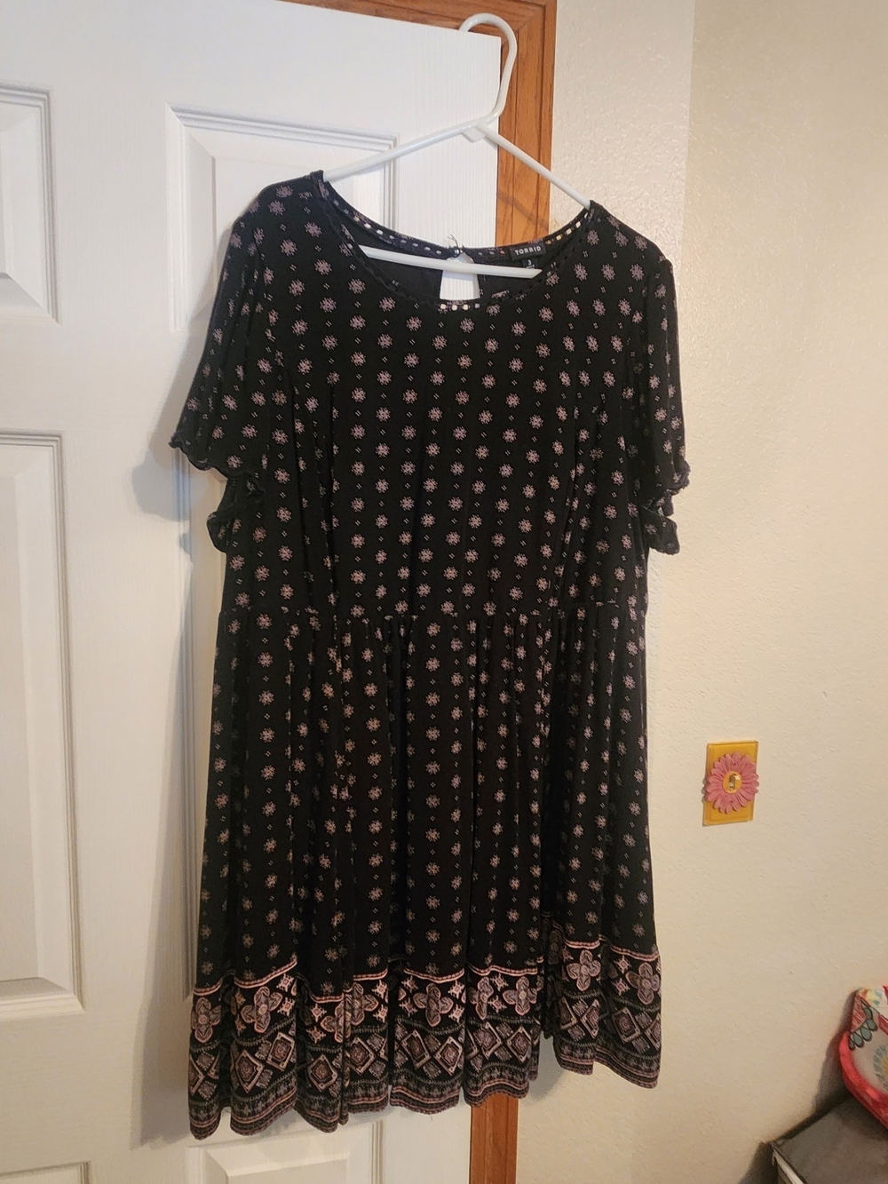 Torrid Black And Patterned Boho Babydoll Dress